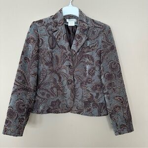 Vintage Women 8P Tapestry Jacket Blazer Blue Brown Career Academia Office Petit